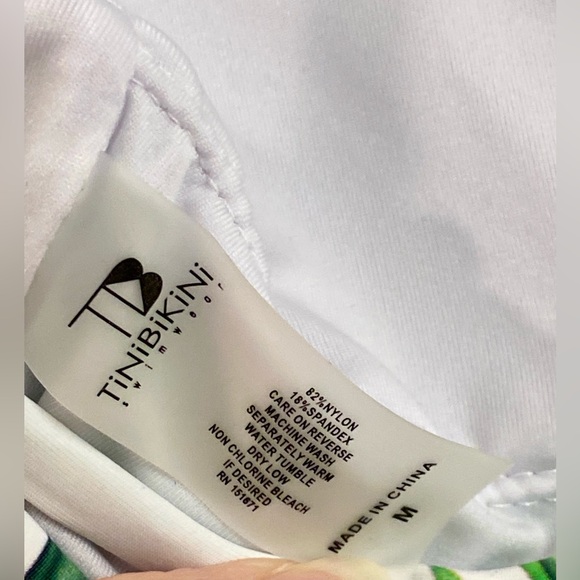 Tinibikini One Piece Swimsuit Size M White w/ Tropical Palm Leaves Pattern - Picture 6 of 6
